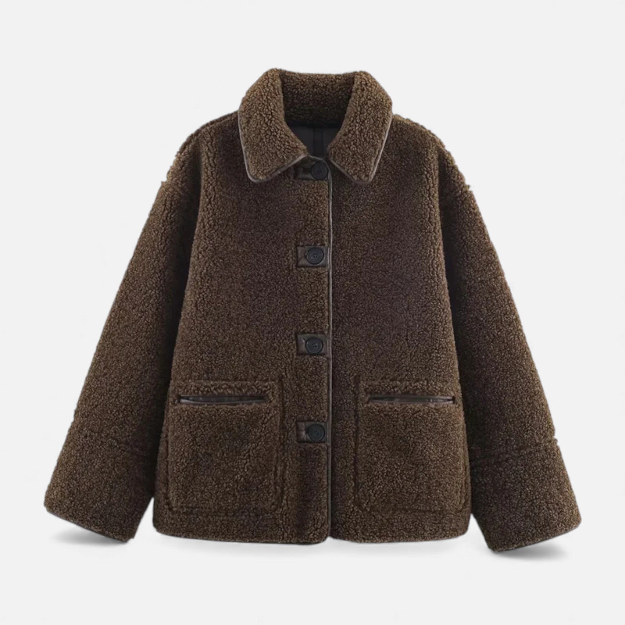 Maison Dresson | Wendbare braune Teddyjacke für Damen mit Umlegekragen 0