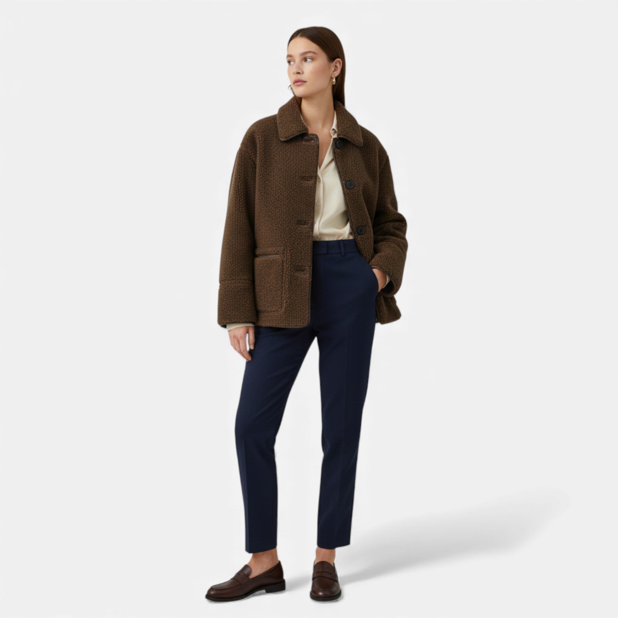 Maison Dresson | Wendbare braune Teddyjacke für Damen mit Umlegekragen 1